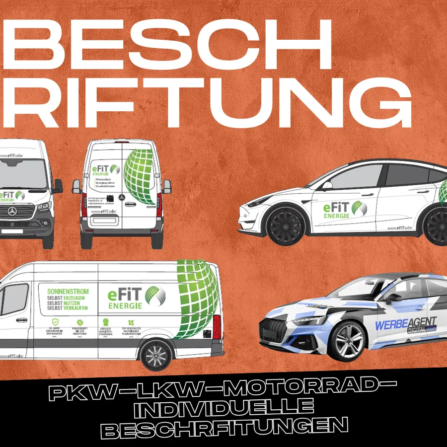 Beschriftete Transporter und PKW