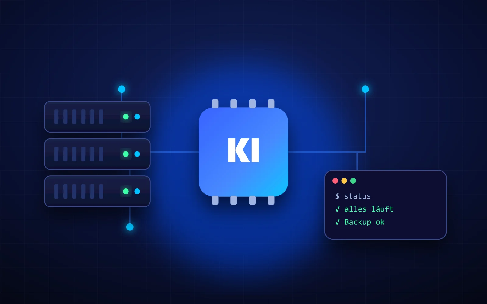 Server, KI-Chip und Statusfenster