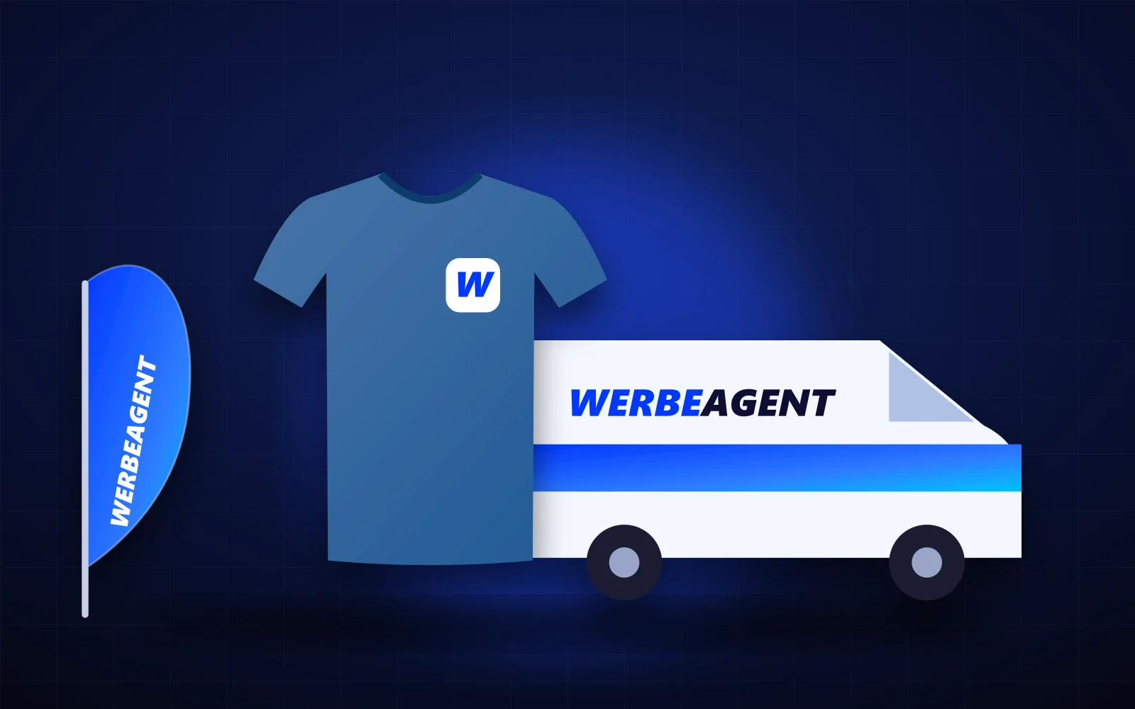 Bedrucktes T-Shirt, beschrifteter Transporter und Beachflag
