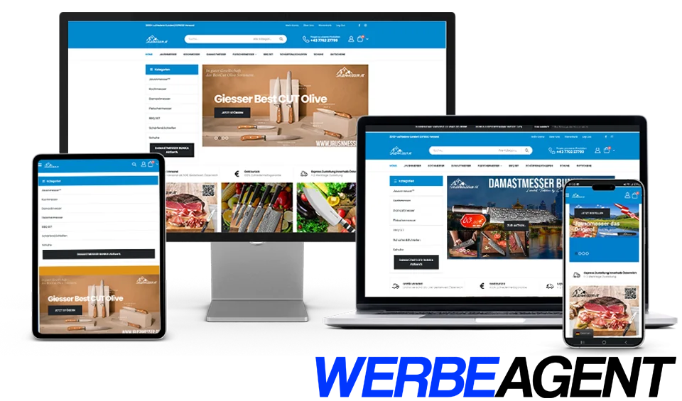 Online-Shop auf Monitor, Laptop, Tablet und Smartphone